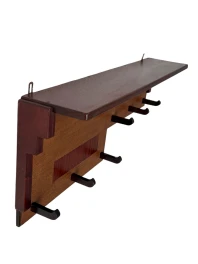 Art Deco Wall Coat Rack, Solid Oak & Padouk, Amsterdamse School Design, 1920s